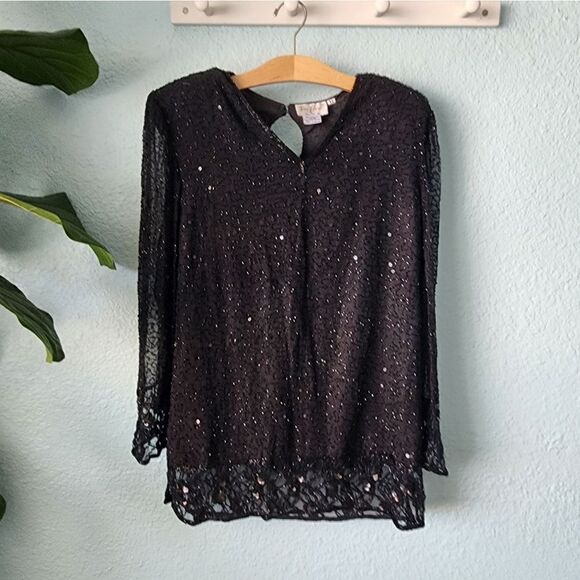 TAN CHHO SILK vintage embellish beads and sequins tunic style blouse - Picture 2 of 13